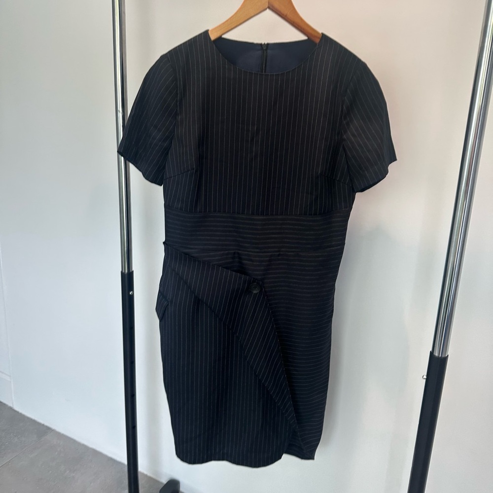 Black Pinstripe Tahari Short Sleeve Dress